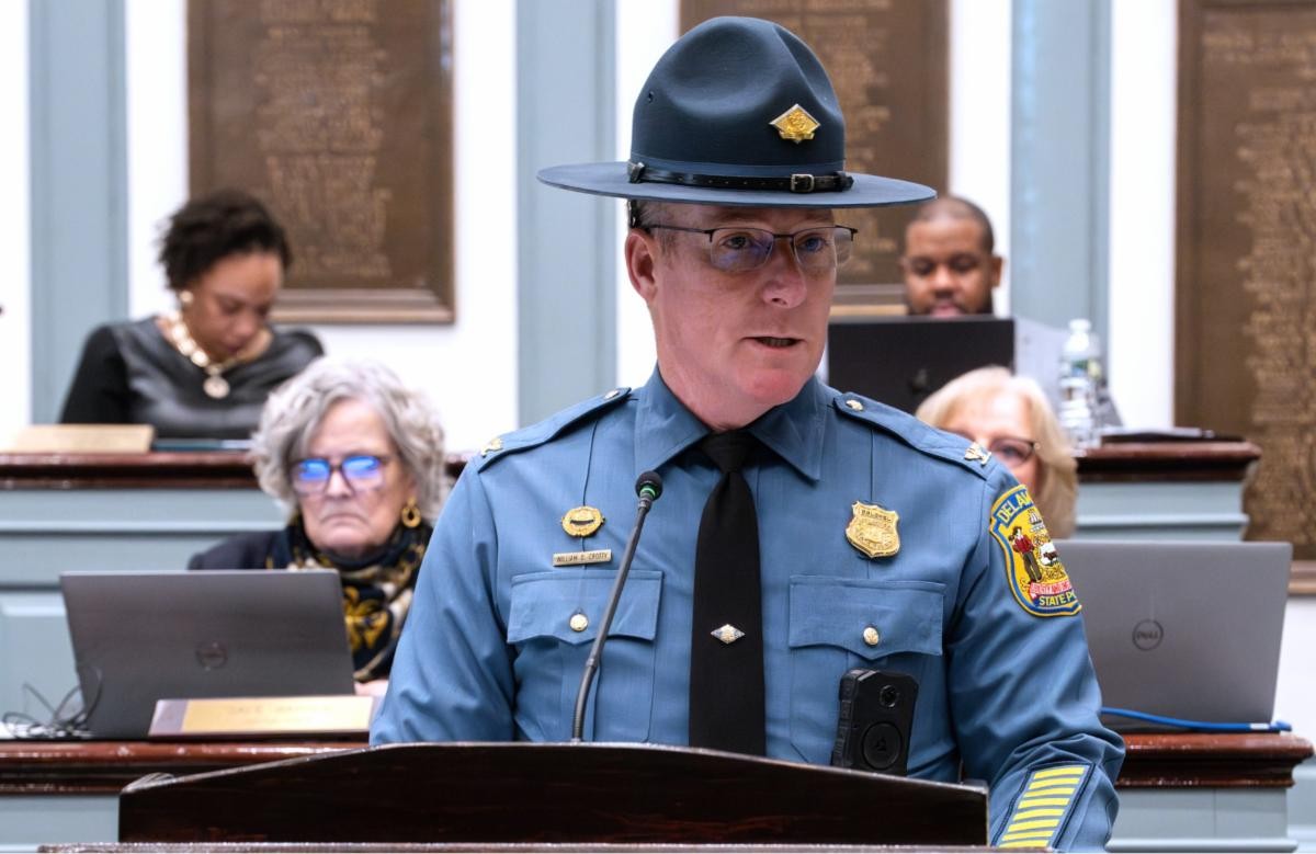 DSP Superintendent Col. William Crotty providing remarks at the podium on the House floor.